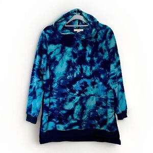 Woman Within Fleece Hoodie Tunic 14/16 Blue‎ Tie Dye Athleisure Soft EUC